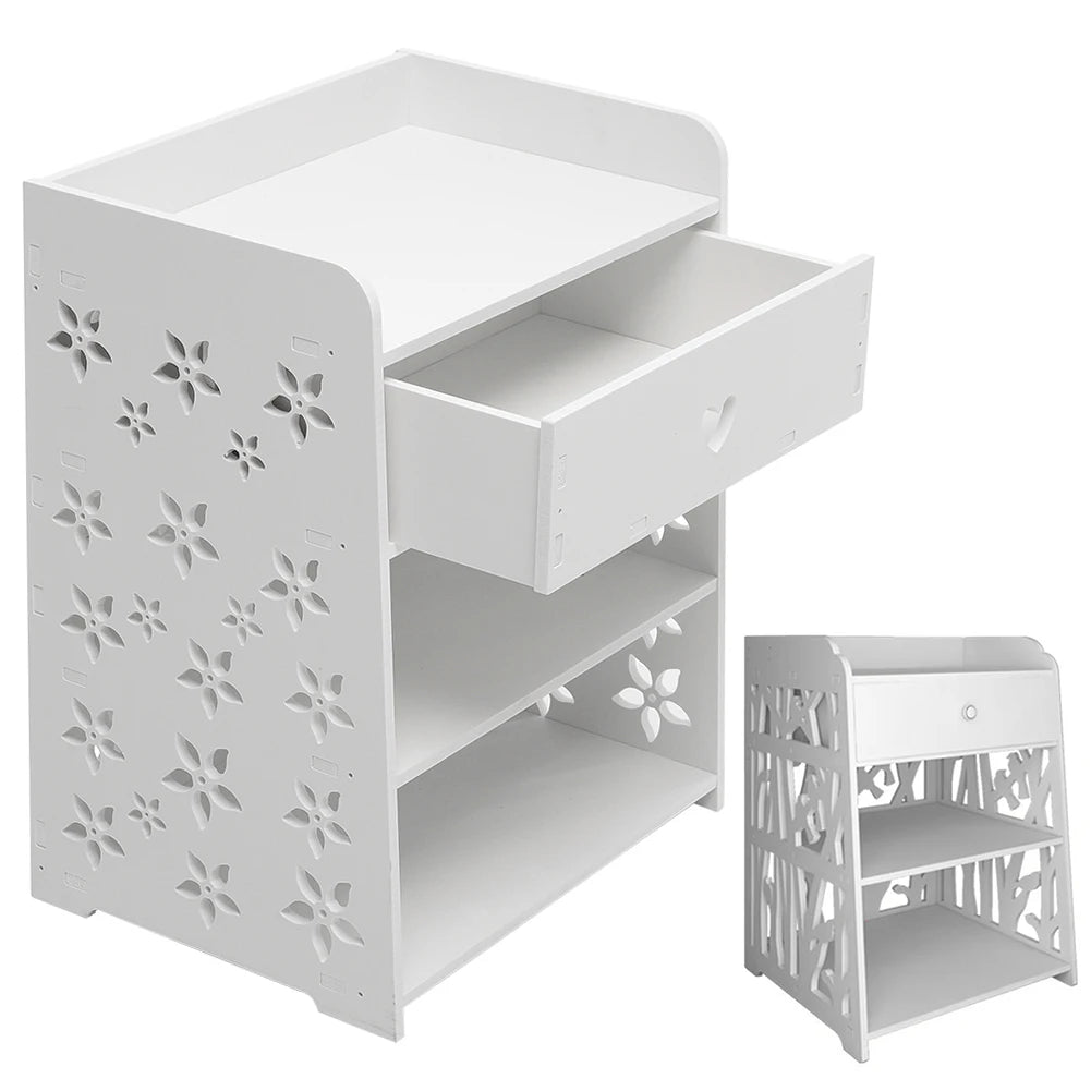 White hollow carved bird pattern bedside table with drawers bedroom living room side table storage cabinet