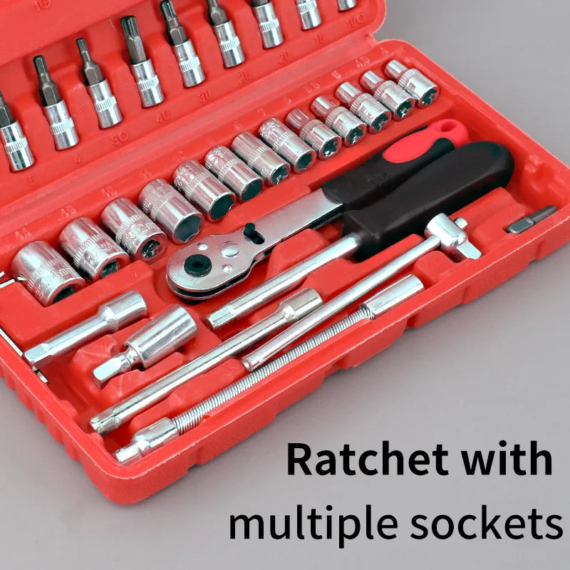 46-Piece Tool Set - General Home Use Craft Toolbox, Motorcycle Car Repair Tool Set, with Plastic Tool Box Storage Box