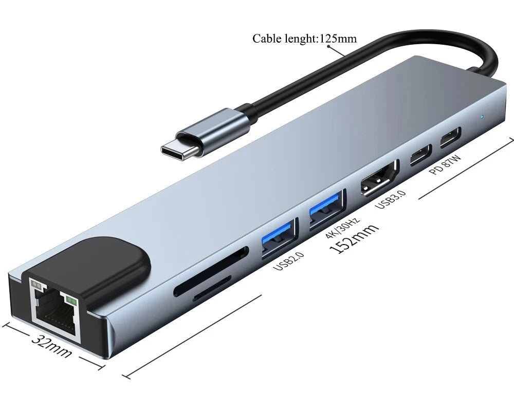 USB 3.0 Type C HUB USB C Docking Station to HDMI 4K 30HZ Type C to RJ45 100Mbps Ethernet Adapter VGA Extender Headphone PD 100W