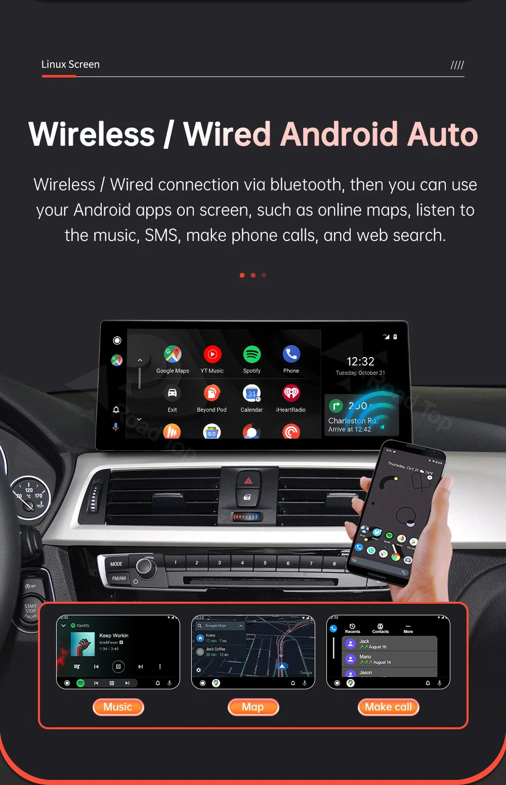 12.3'' Wireless CarPlay Car Multimedia Display Screen For BMW 3 4 Series F30 F31 F32 F33 F34 F36 NBT EVO with Android Auto