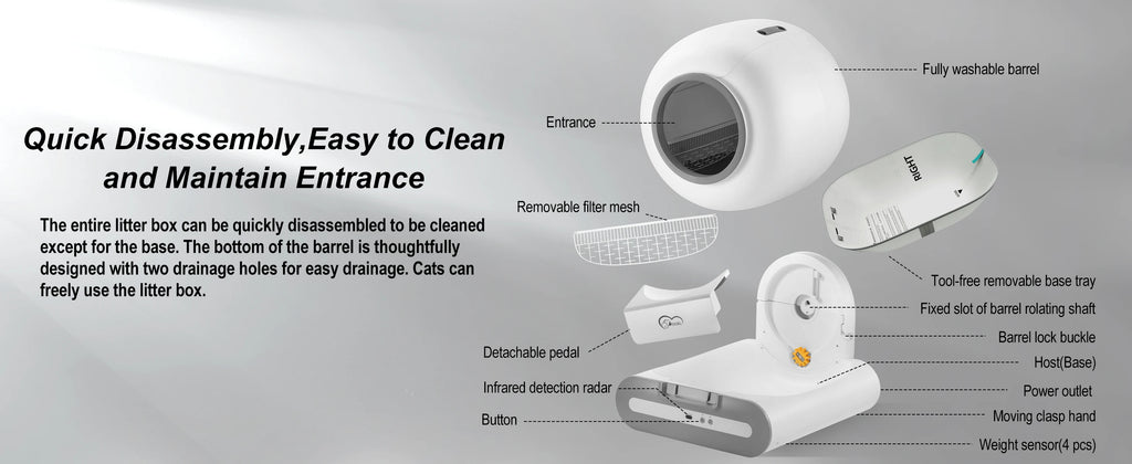 DOEL 65L Self-Cleaning Cat Litter Box App Control, ONLY Supports 2.4G WiFi w/Litter Mat&Trash Bags, Fit for Tofu & Mixed Litter