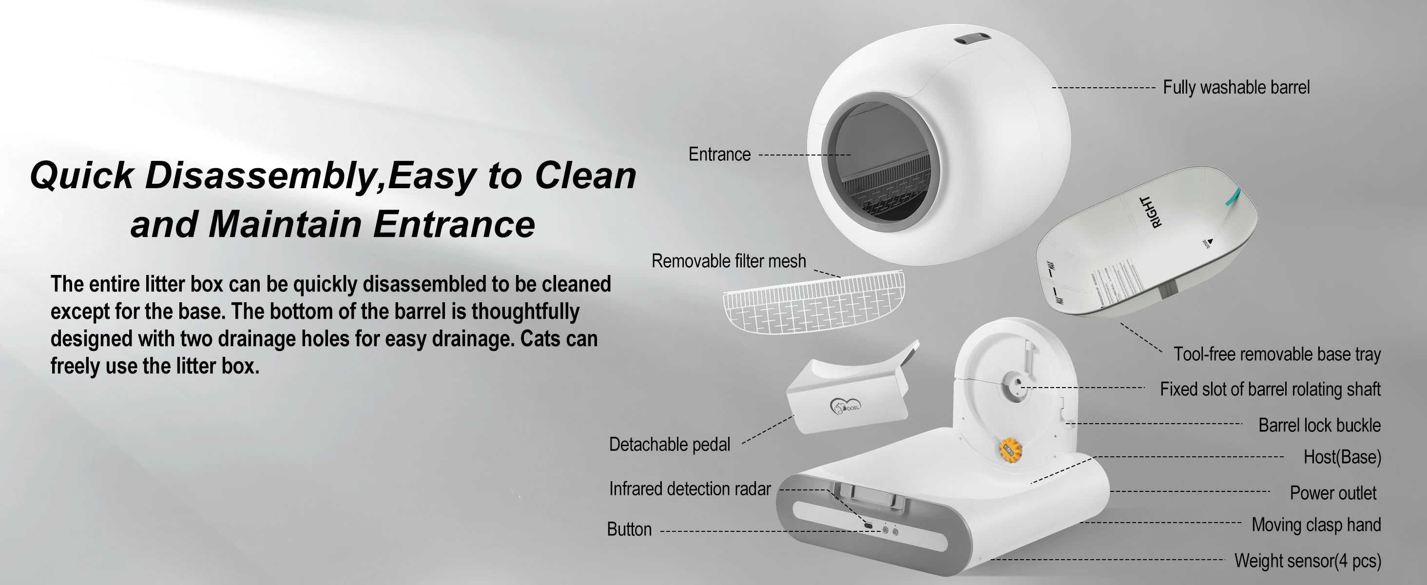 DOEL 65L Self-Cleaning Cat Litter Box App Control, ONLY Supports 2.4G WiFi w/Litter Mat&Trash Bags, Fit for Tofu & Mixed Litter