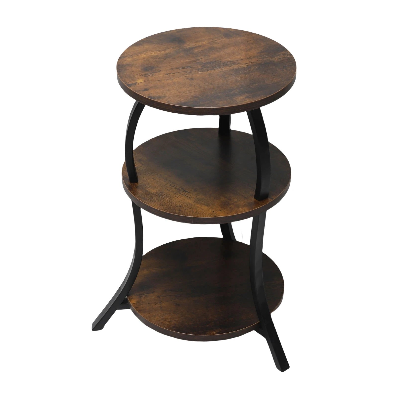 3 Tier Round End Table Bedside Table MDF Metal Frame Rustic Accent Table Nightstand for Couch Bedroom Living Room
