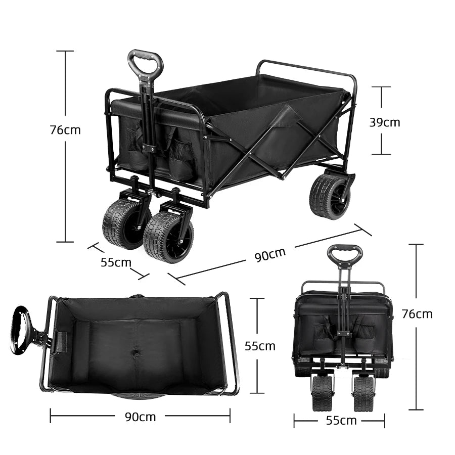 Big Tank Wheels Large Capacity Foldable Cart 500lbs Beach Wagon for Sand Garden Outdoor Picnic Collapse Shopping Trolleys Cart
