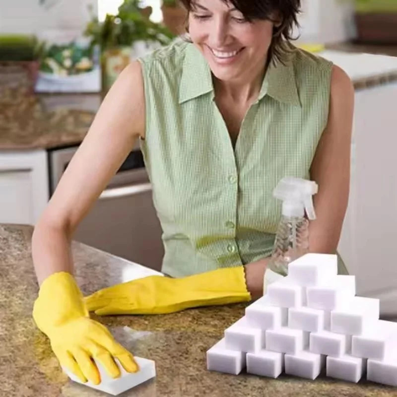 100Pcs Magic Sponge Cleaner Melamine Foam Scrubber Scouring Pad for Kitchen Bathroom Stain Remover Household Cleaning Tools