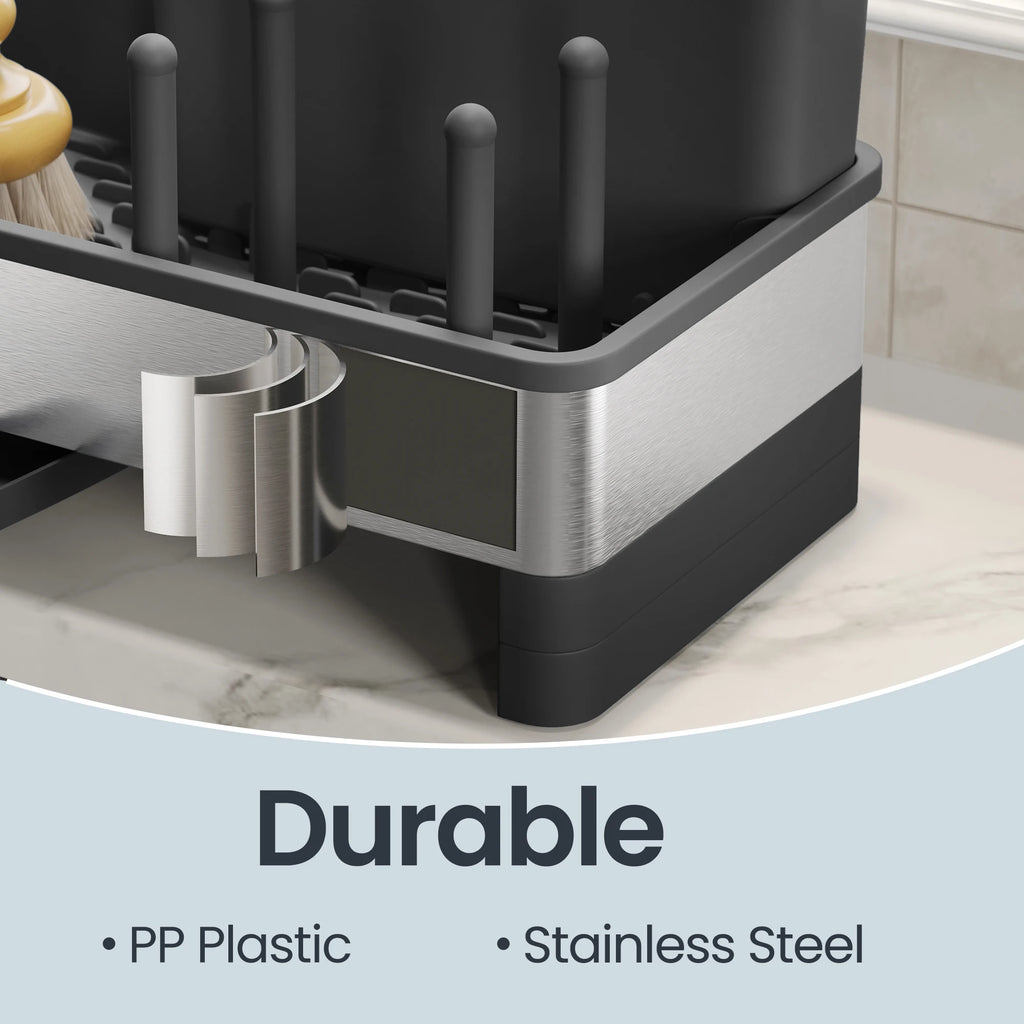 SONGMICS Sink Organizer with Rotatable Spout, Stainless Steel Sponge Holder, for Kitchen