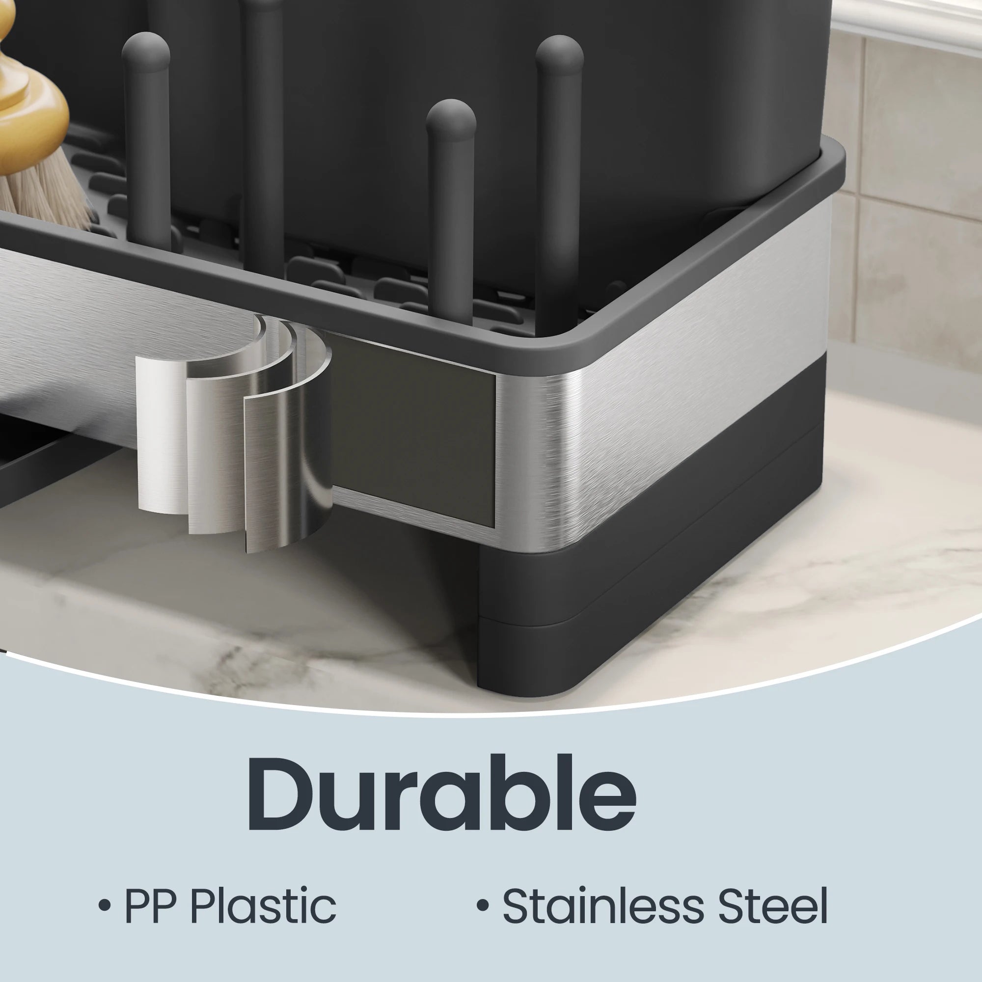 SONGMICS Sink Organizer with Rotatable Spout, Stainless Steel Sponge Holder, for Kitchen