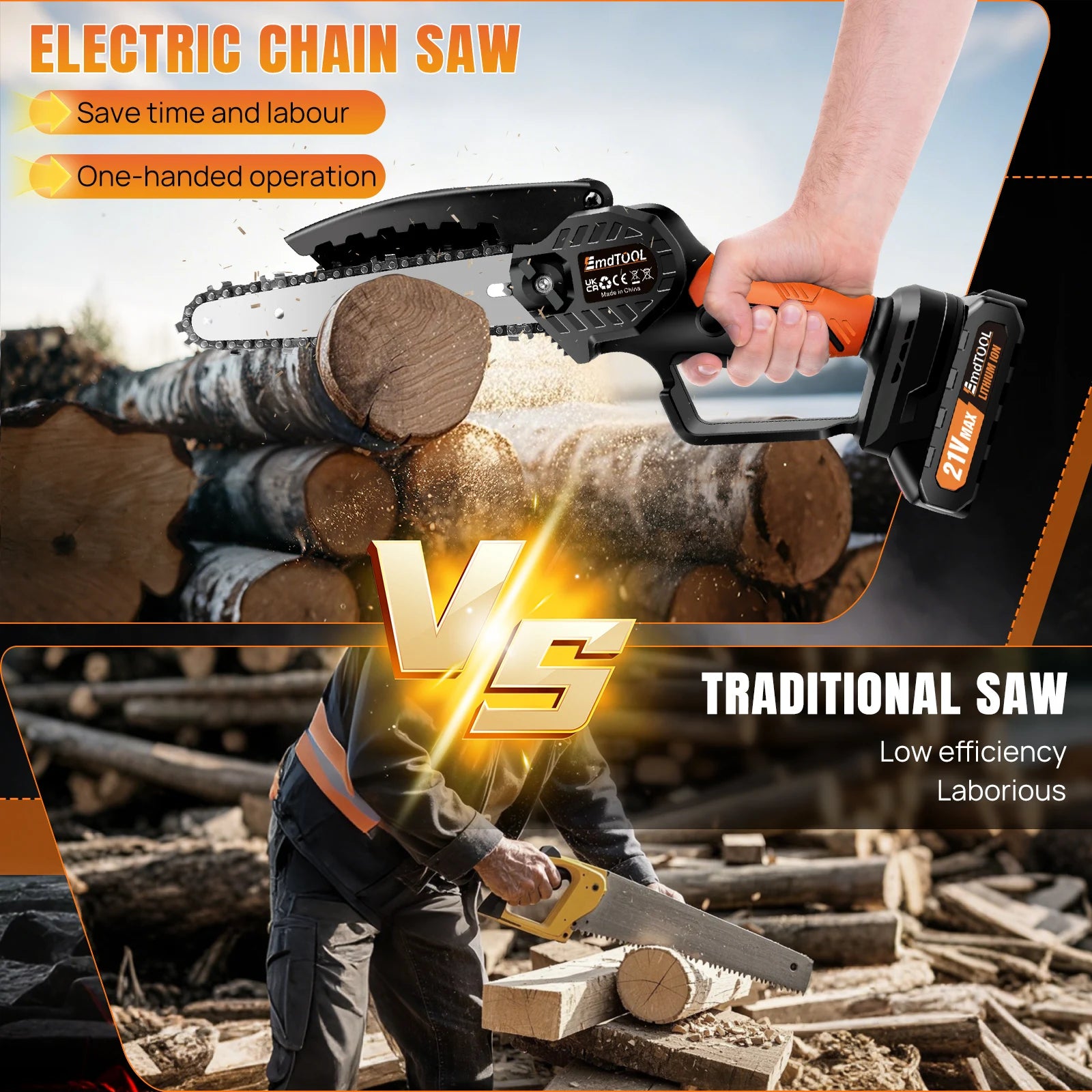 Mini Chainsaw Cordless 6 Inch with 1x1.5Ah Battery,21V Handheld Small Chain Saw for Wood Cutting Tree Trimming Gardening