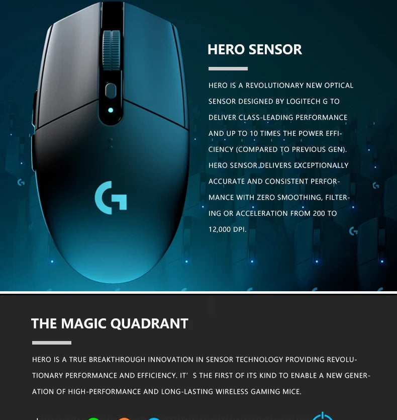 Logitech G304/G402/G203 Lightspeed Wireless Gaming Mouse, 12000 DPI, 6-button silent operation, strong Bluetooth headset support