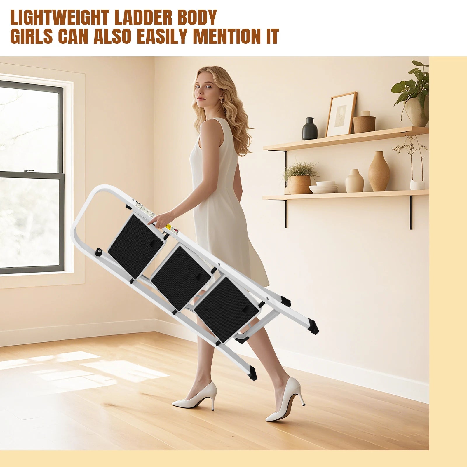 2/3/4-Step Ladder Steel Folding Portable Non-Slip Step Ladder Heavy Duty Multi Purpose for Home 150kg/330lbs Capacity