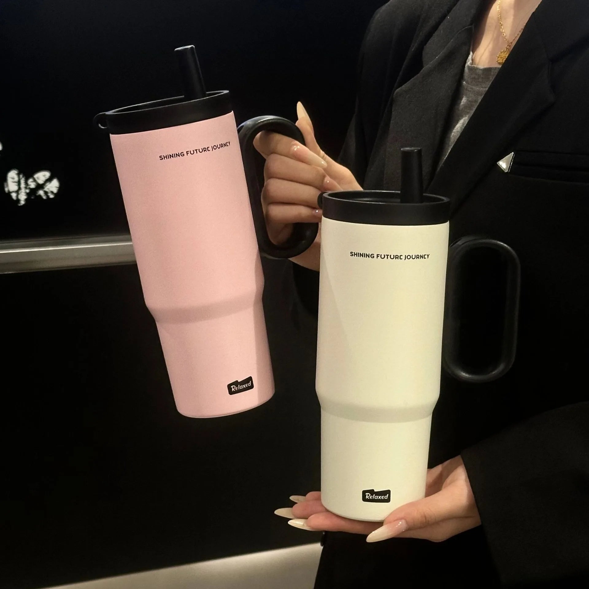 720ML Stainless Steel Thermos Cup with Straw & Handle Ice Coffee Drink Vacuum Insulated Cup Car Travel Outdoor Water Bottle