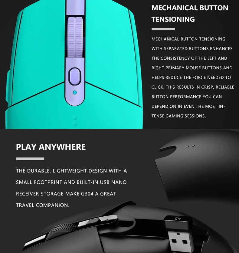 Logitech G304/G402/G203 Lightspeed Wireless Gaming Mouse, 12000 DPI, 6-button silent operation, strong Bluetooth headset support