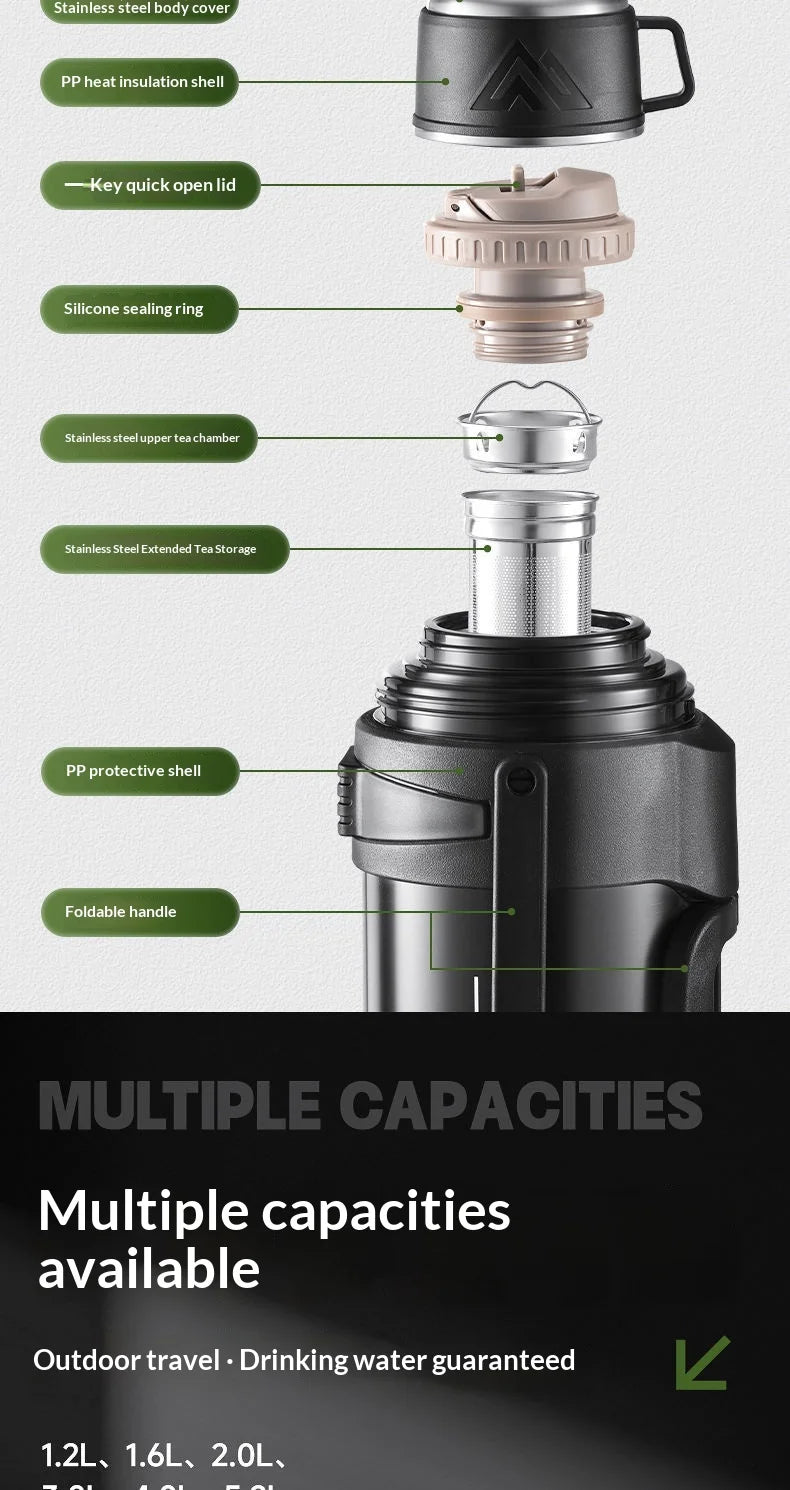 Leak Proof Insulated Travel Bottle 2L Large Capacity 316 Stainless Steel Large Capacity Vacuum Flask with Handle for Outdoor Gym