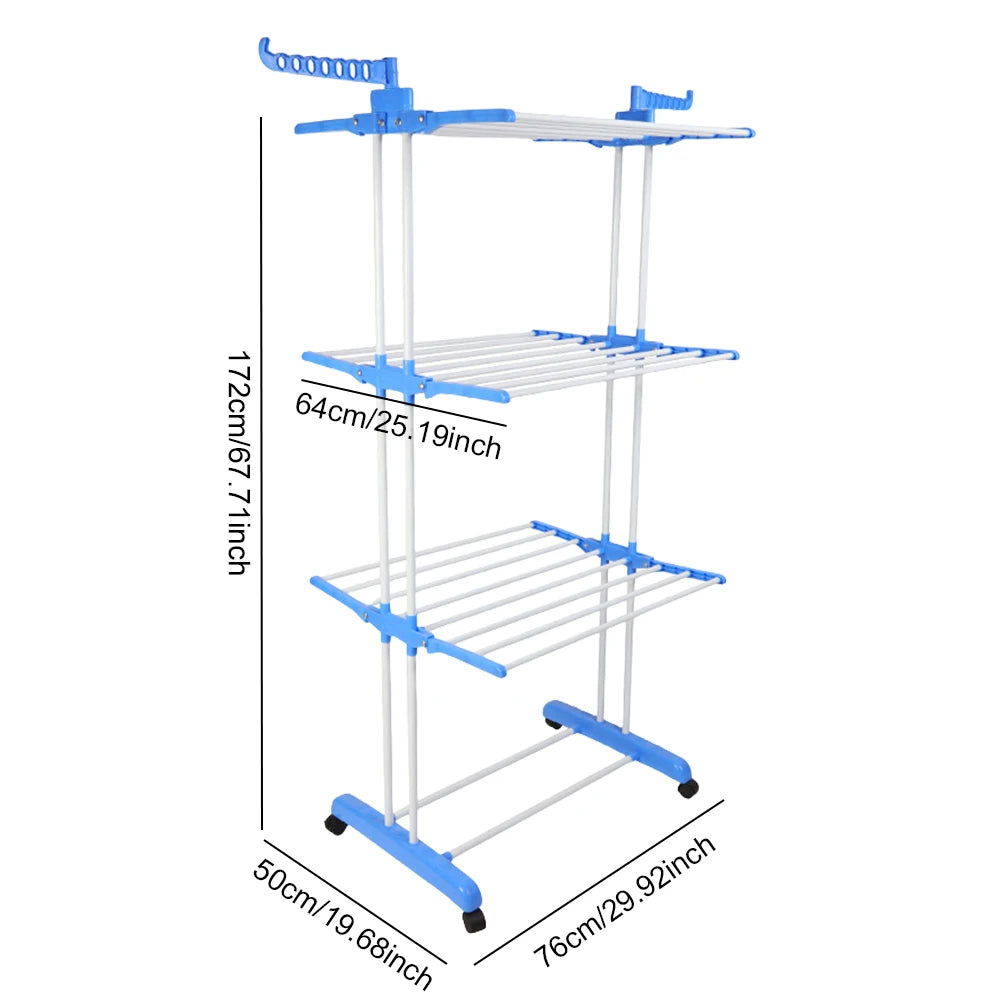 4-Tier Movable Clothes Drying Rack Foldable with 4 Castors Free Standing Rolling Laundry Rack for Towels Clothes Indoor Outdoor
