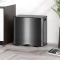 HOMCOM 3 x 15L Triple Kitchen Bin Pedal Bin for Recycling and Waste Black