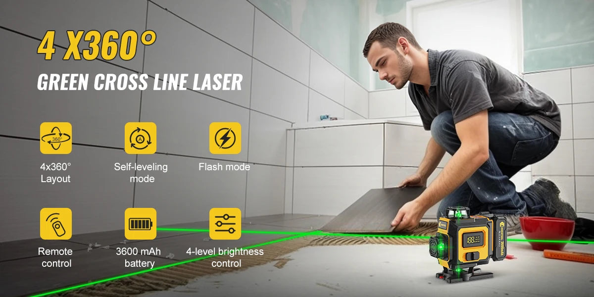 CONENTOOL Laser Level with Tripod, Multifunctional 4D 16 Cross Lines, 360° Rotation Window Self-Leveling, 2 Batteries & Charger