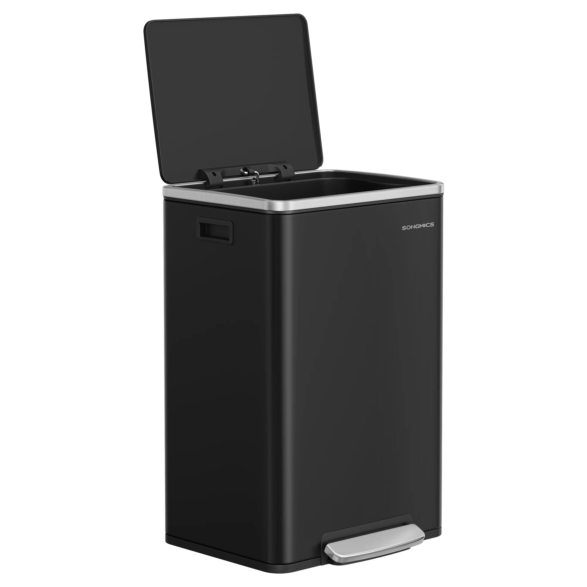 SONGMICS Kitchen Bin 50 L, with 15 Bin Bags, Stainless Steel, Removable Plastic Inner Bucket, with Lid, Handles