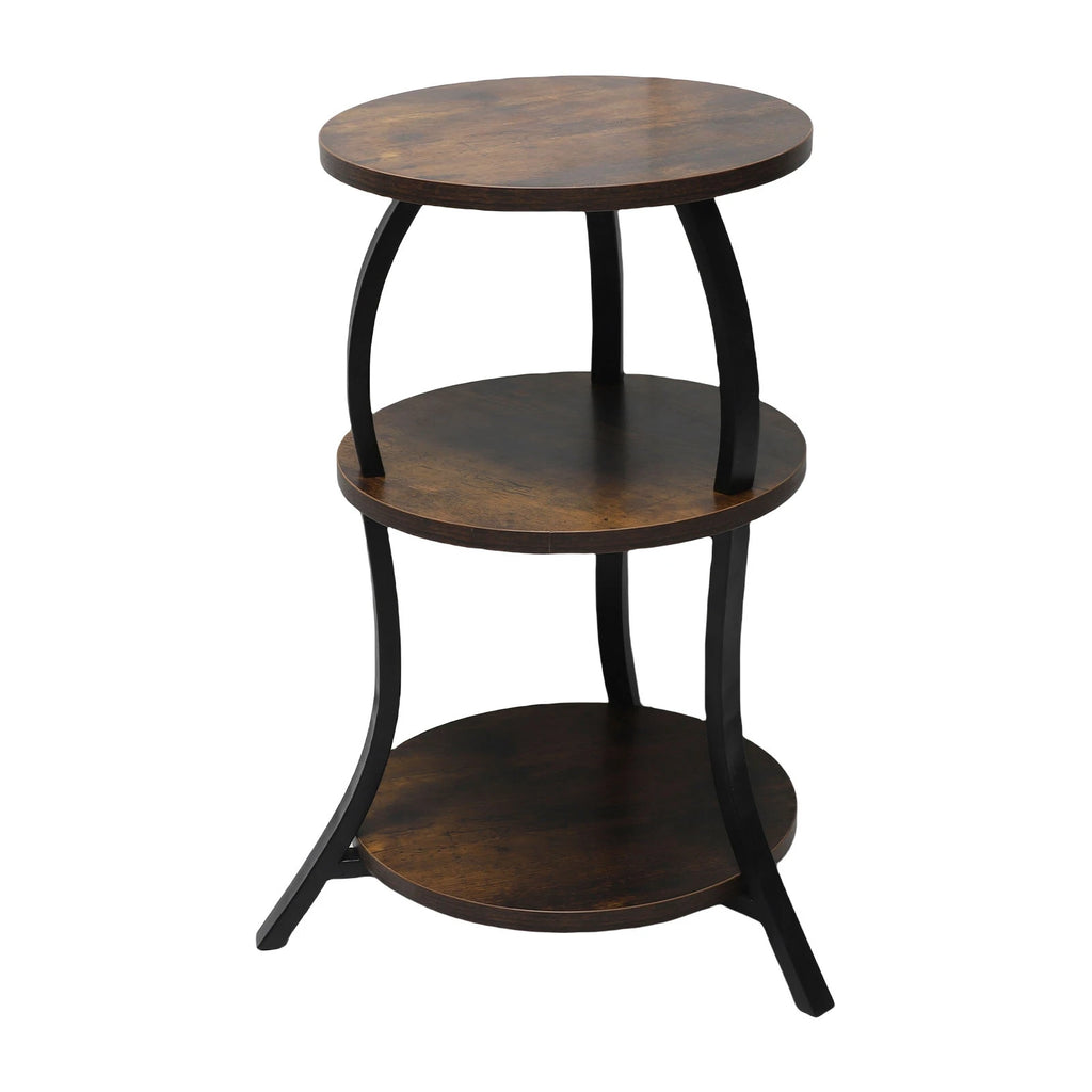 3 Tier Round End Table Bedside Table MDF Metal Frame Rustic Accent Table Nightstand for Couch Bedroom Living Room