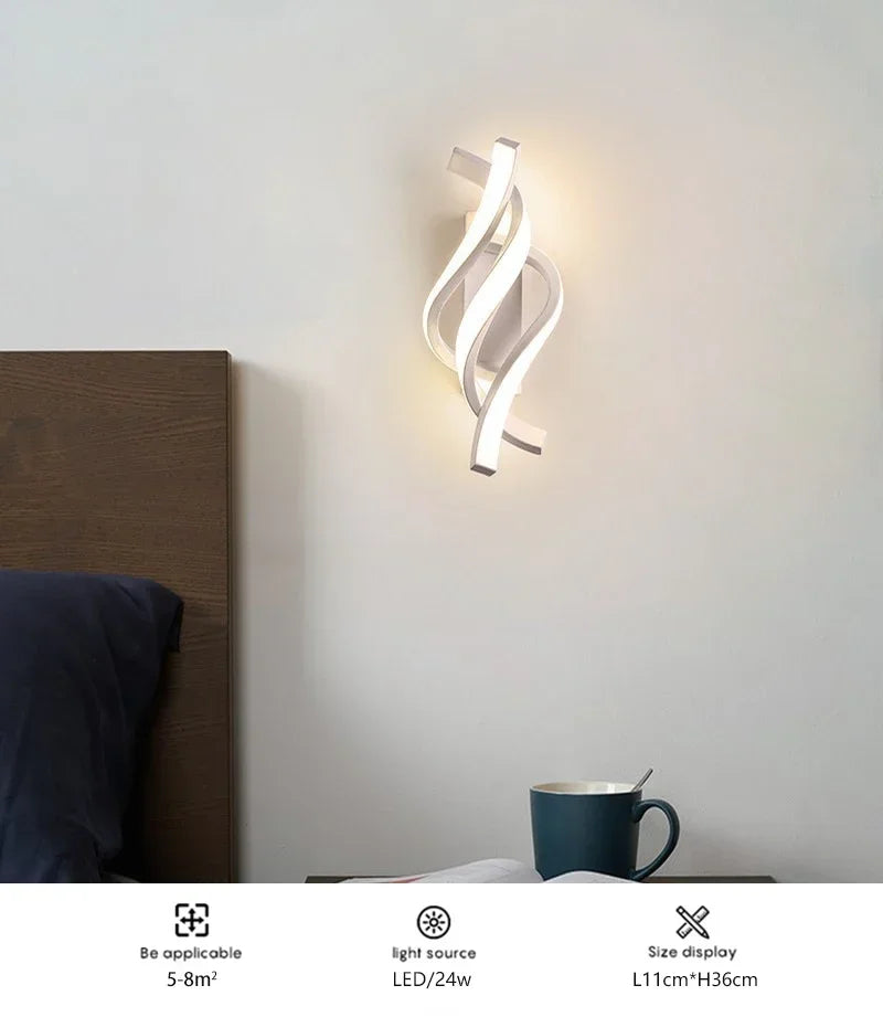 Curved Spiral Design LED Wall Lamp for Bedroom Bedside Corridor Living Room Staircase Corridor Lighting Fixture Home Decor Light
