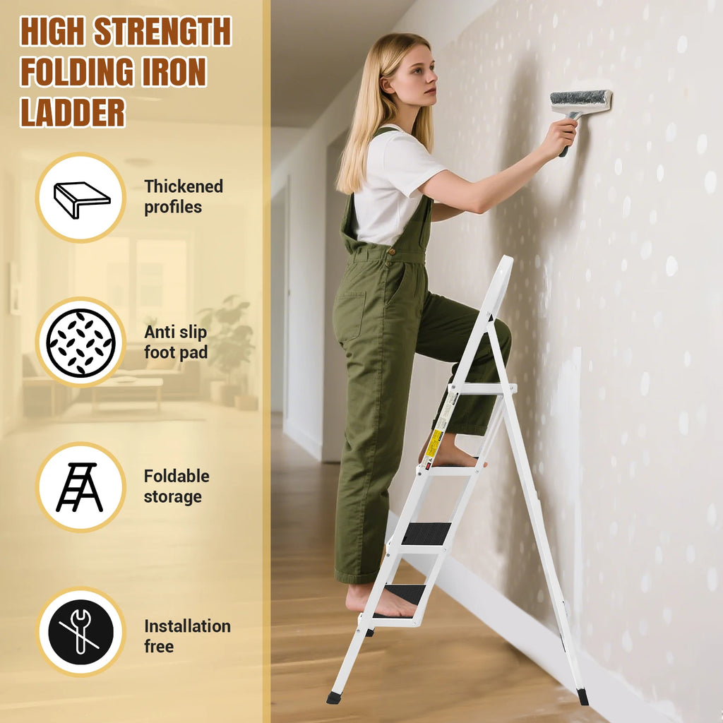 2/3/4-Step Ladder Steel Folding Portable Non-Slip Step Ladder Heavy Duty Multi Purpose for Home 150kg/330lbs Capacity