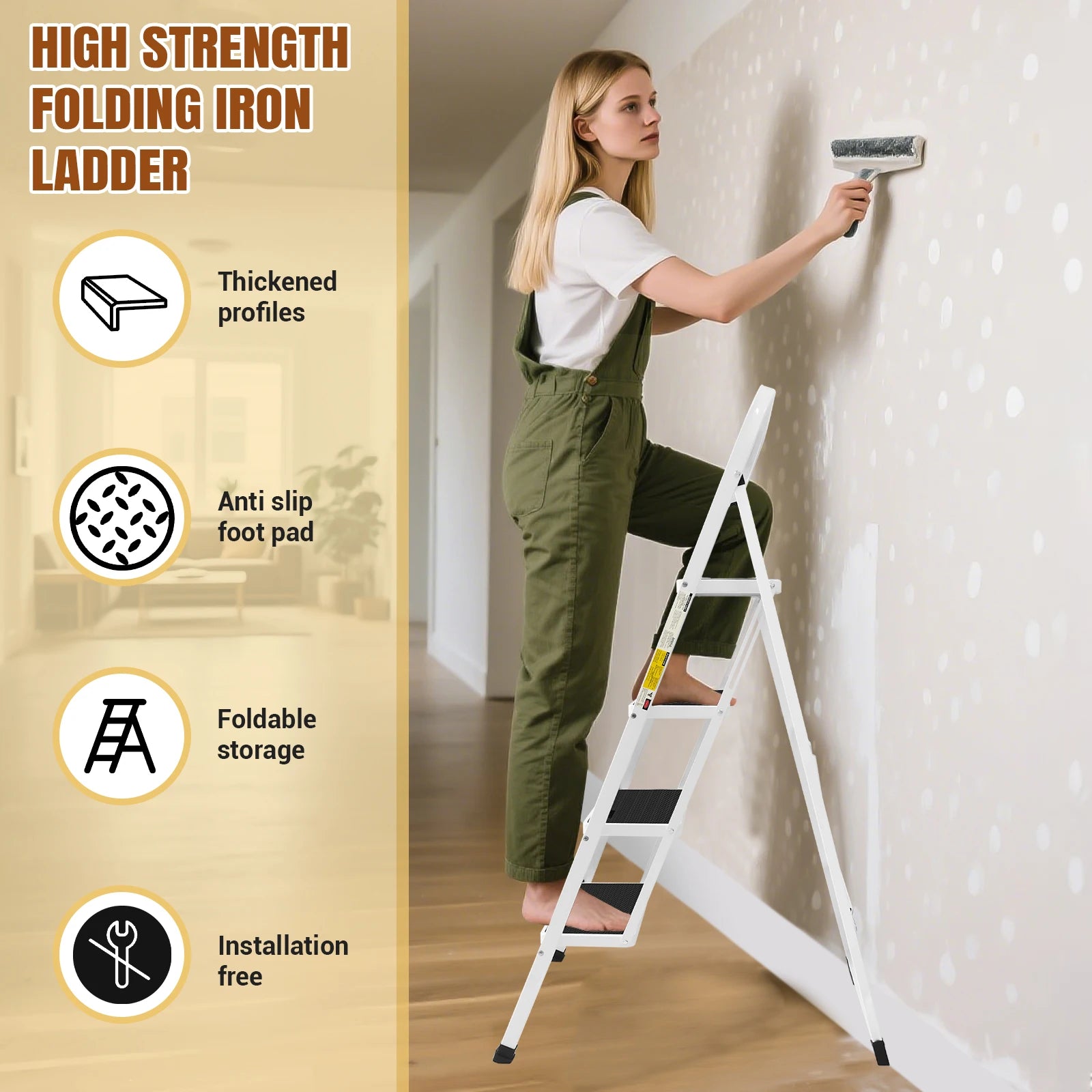 2/3/4-Step Ladder Steel Folding Portable Non-Slip Step Ladder Heavy Duty Multi Purpose for Home 150kg/330lbs Capacity