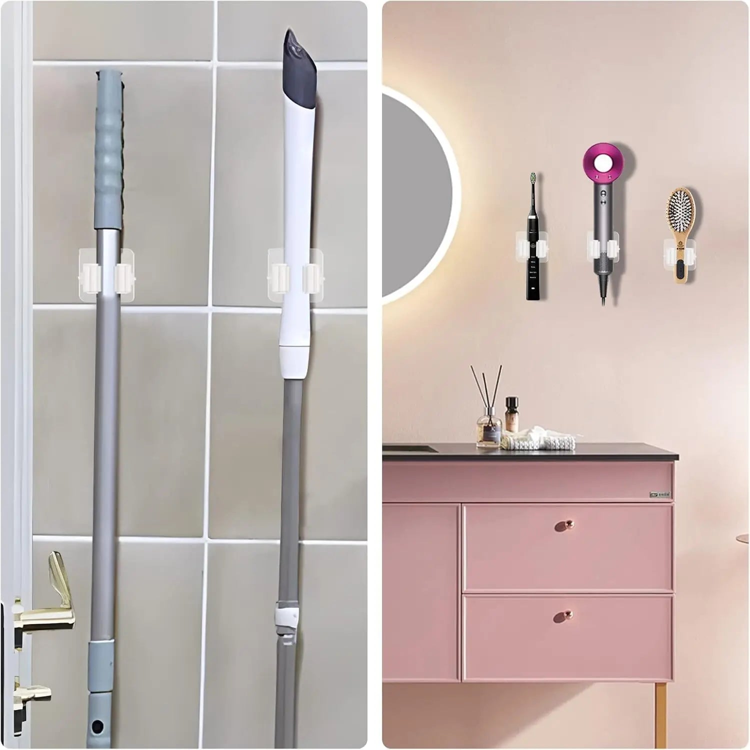 Multi-Purpose Hooks Adhesive Wall Hanging Mop Rack Broom Hanger Hook Kitchen Bathroom Organization Home Organizer Accessories