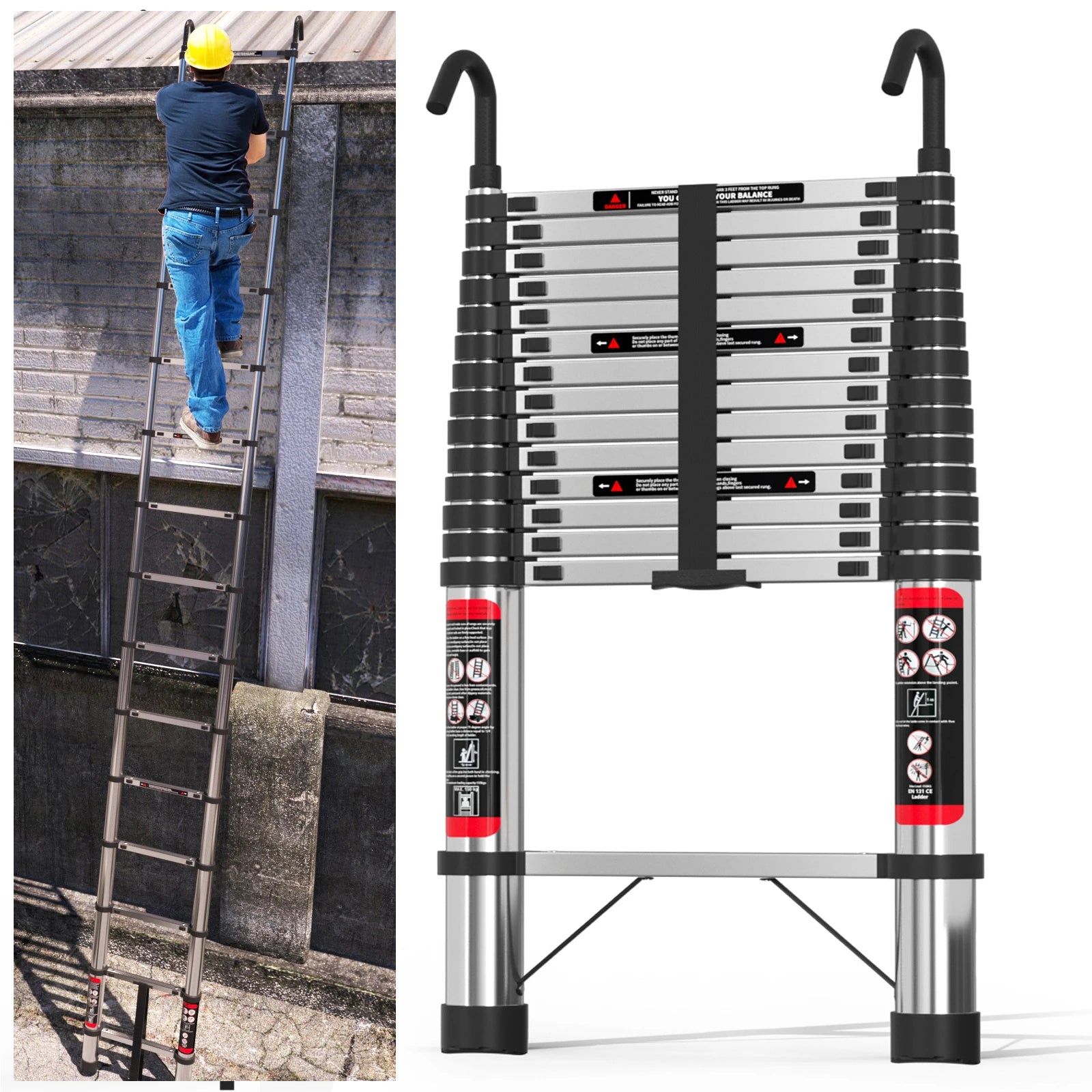 5m Telescopic Ladder Stainless Steel Convenient Extendable ,For Pulling Walls, Changing Light Bulbs,Repairing Roofs,RV