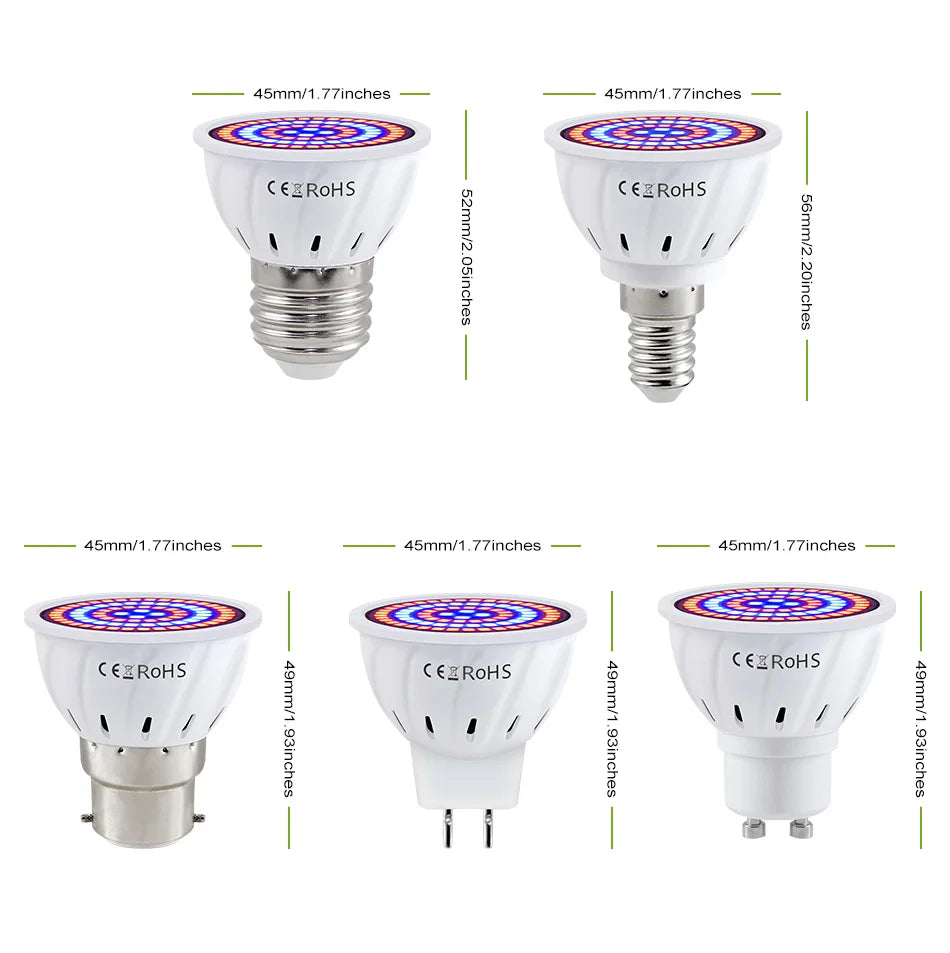 E27 LED Plant Grow Lights GU10 Full Spectrum Indoor Hydroponics Flower Seeds Vegetables Cultivation Lamp E14 MR16 B22 GU5.3 Bulb