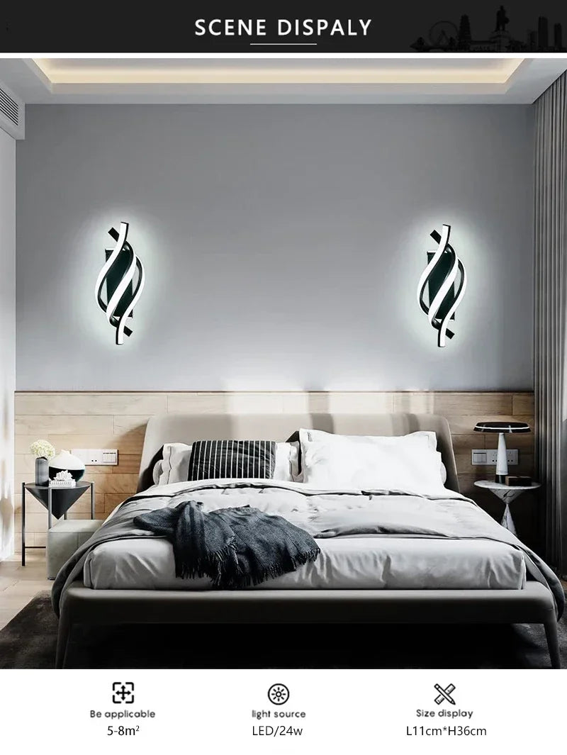 Curved Spiral Design LED Wall Lamp for Bedroom Bedside Corridor Living Room Staircase Corridor Lighting Fixture Home Decor Light