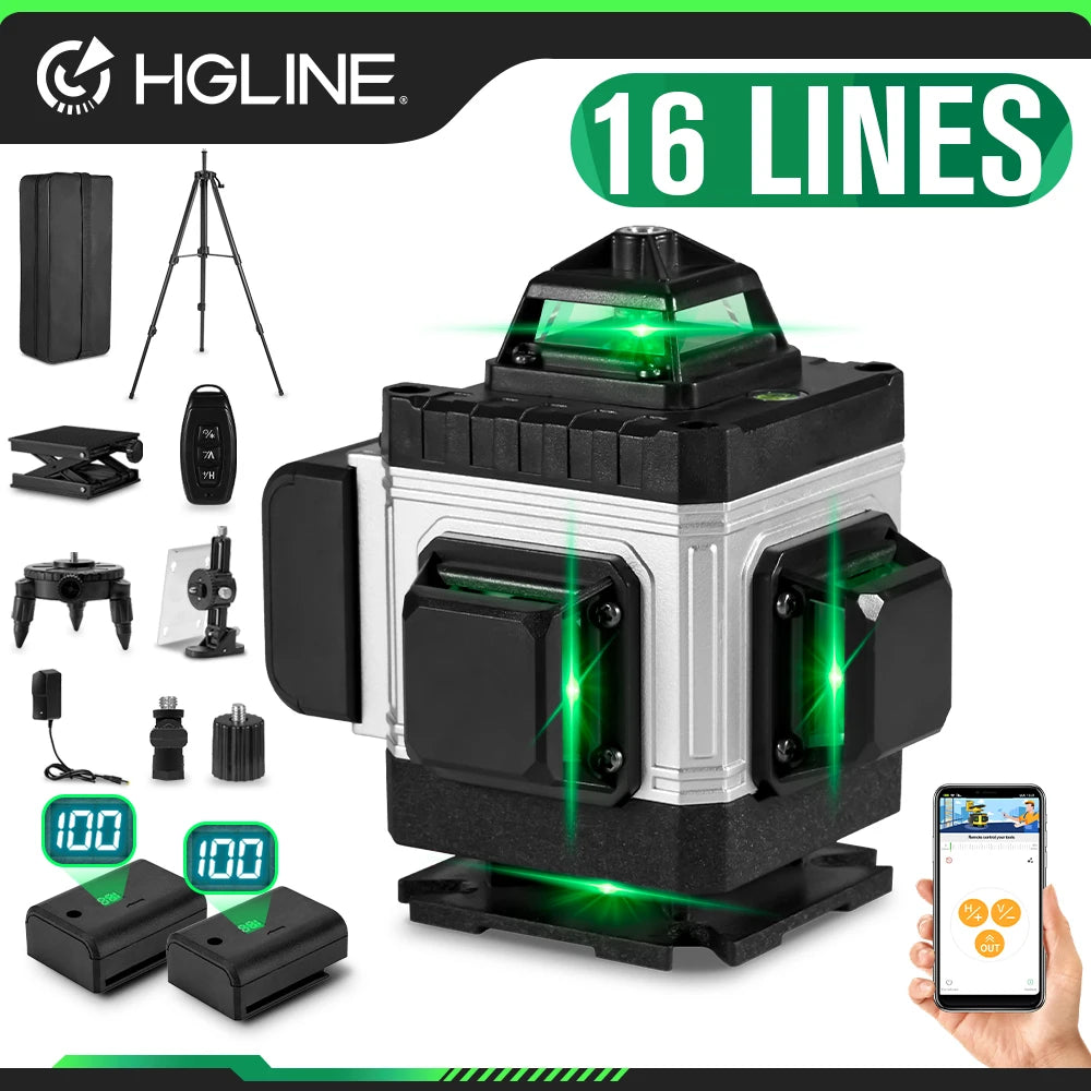 HGLINE Professional 16 Lines Laser Level With APP Remote Control Selfleveling 360° Horizontal And Vertical Laser Level