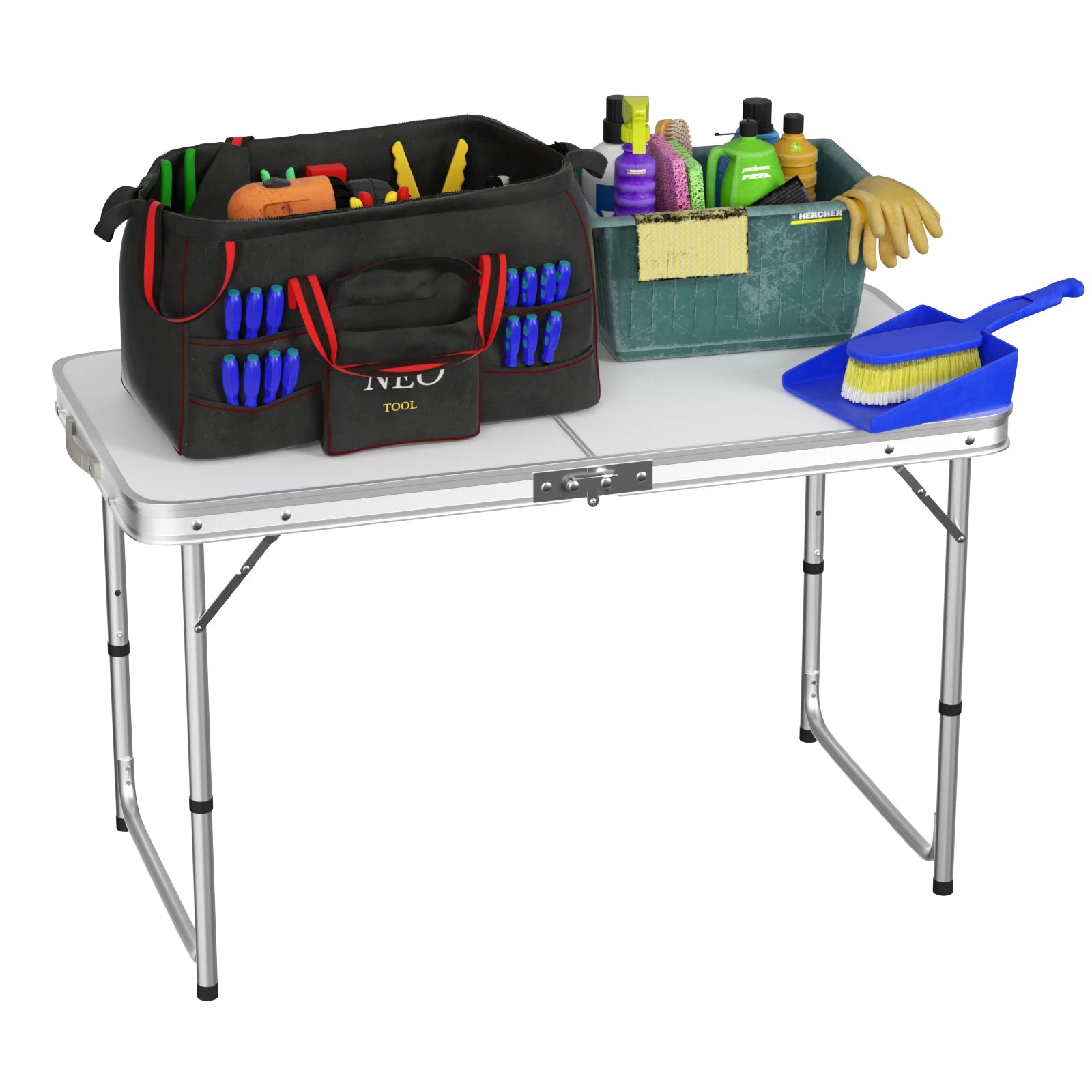 120x60x70cm Aluminium Camping Table, Portable Folding Table Small Picnic Table Laptop Desk TV Dinner Bed Home Office, White