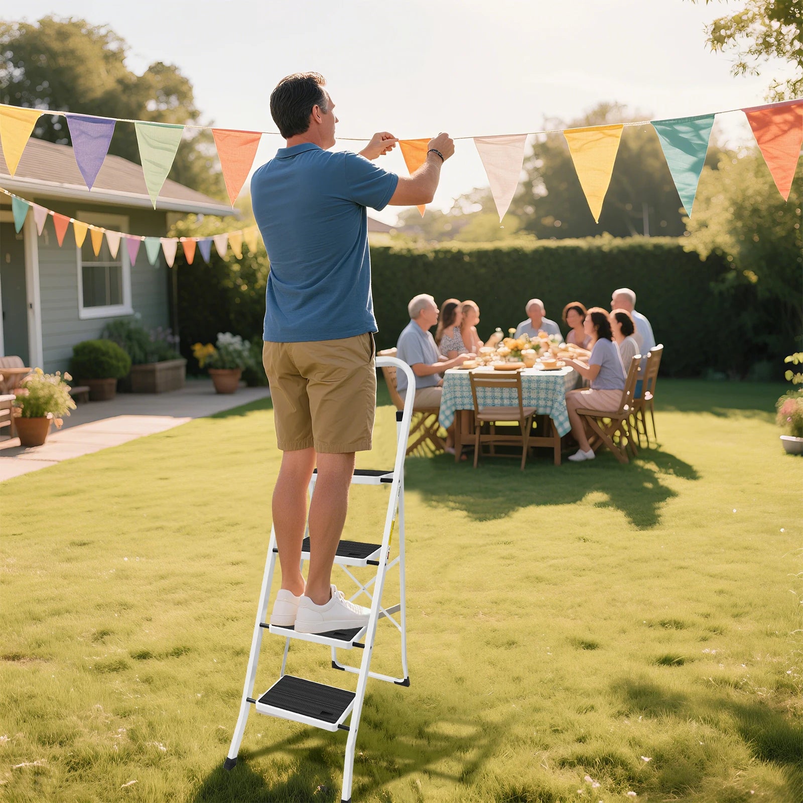 2/3/4-Step Ladder Steel Folding Portable Non-Slip Step Ladder Heavy Duty Multi Purpose for Home 150kg/330lbs Capacity