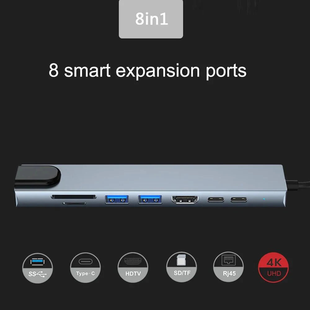 USB 3.0 Type C HUB USB C Docking Station to HDMI 4K 30HZ Type C to RJ45 100Mbps Ethernet Adapter VGA Extender Headphone PD 100W
