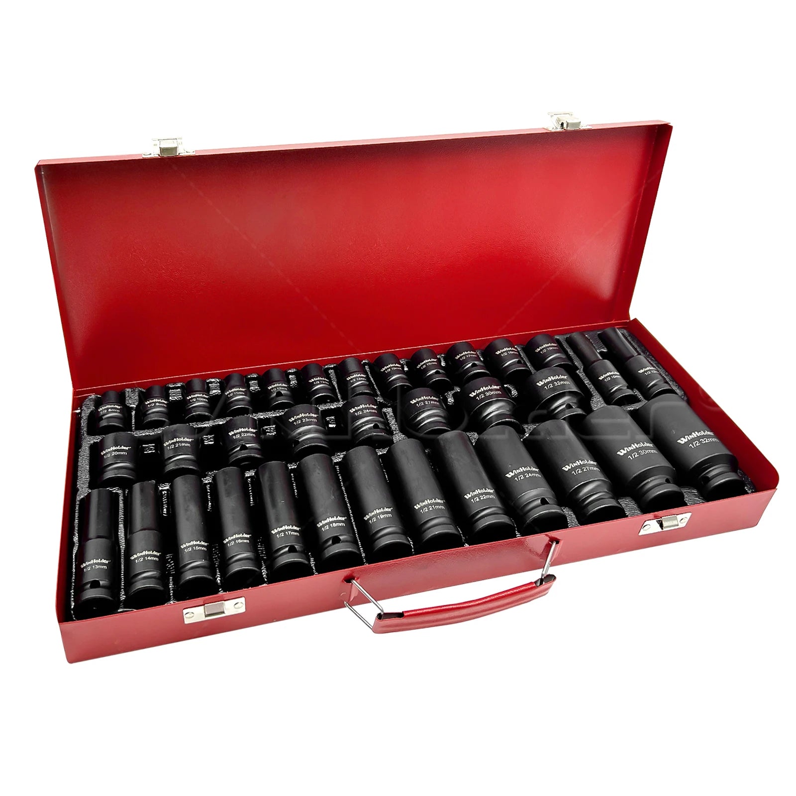 35pcs 1/2" Drive 6 Point 8-32mm Metric Deep Impact Socket Set Car Garage Tools with Case