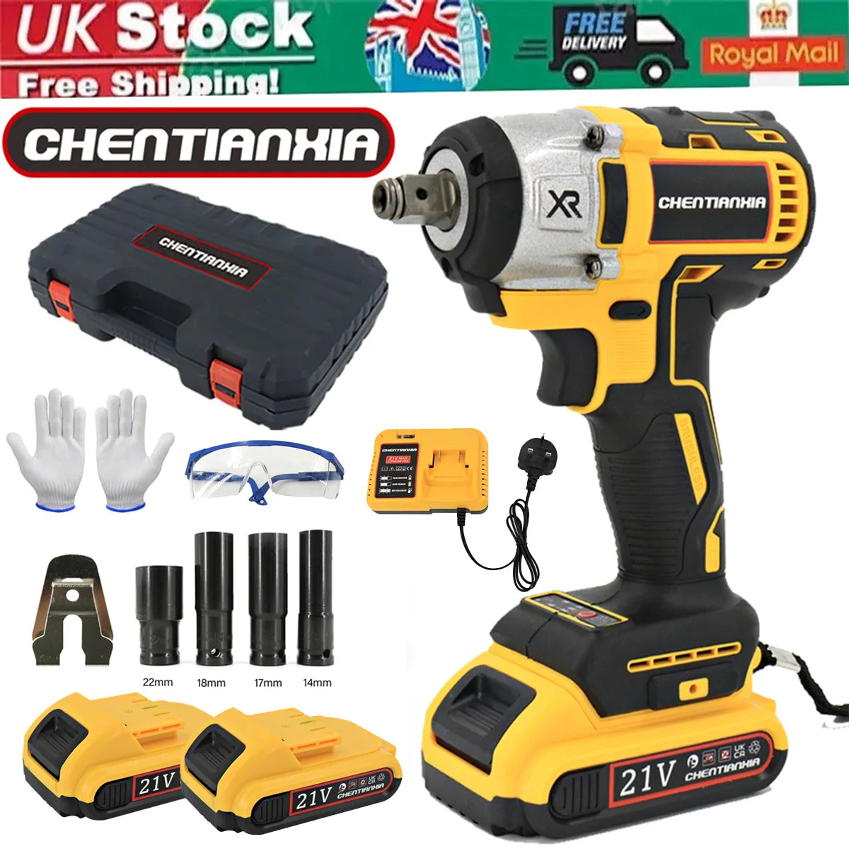 380Nm 1/2" Cordless Electric Impact Wrench Drill Gun Ratchet Driver Includes 2 Battery, Charger and Kit Bag