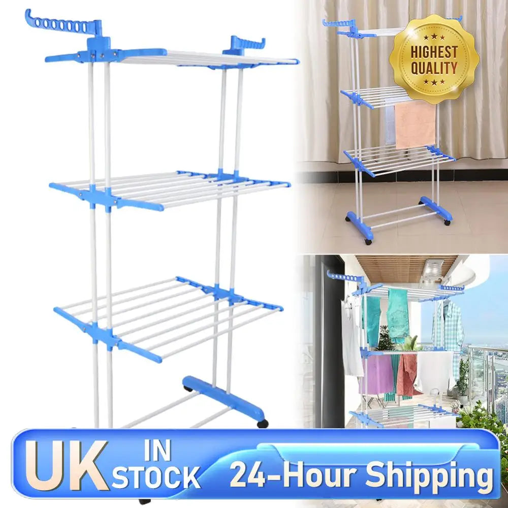 4-Tier Foldable Drying Rack Clothes Drying Rack with 4 Castors Rolling Clothes Horses Dryer Rack for Towels Clothes Shoes Linen
