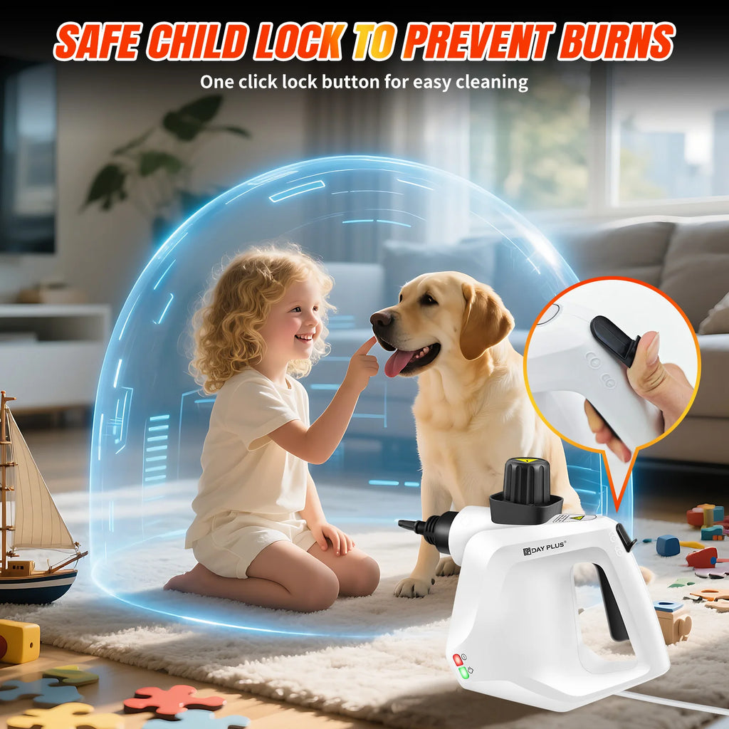 High Pressure Steam Cleaner with 2.5 m Cable,Steam Cannon and 9-Piece Accessory Set for Removing Stains on Multiple Surfaces