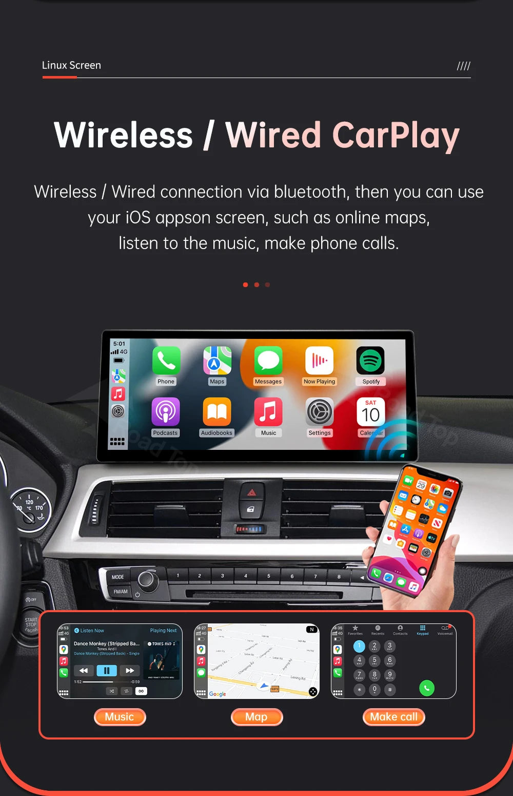 12.3'' Wireless CarPlay Car Multimedia Display Screen For BMW 3 4 Series F30 F31 F32 F33 F34 F36 NBT EVO with Android Auto