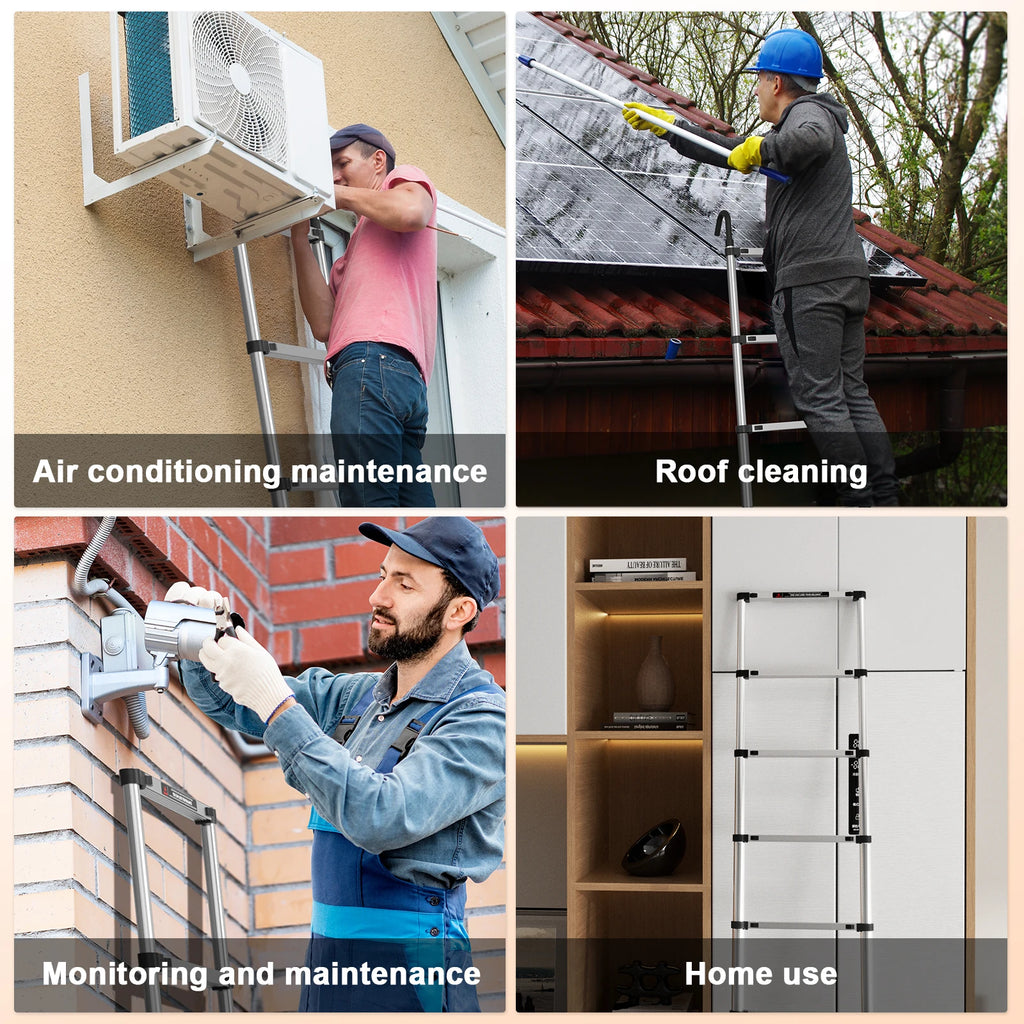 5m Telescopic Ladder Stainless Steel Convenient Extendable ,For Pulling Walls, Changing Light Bulbs,Repairing Roofs,RV