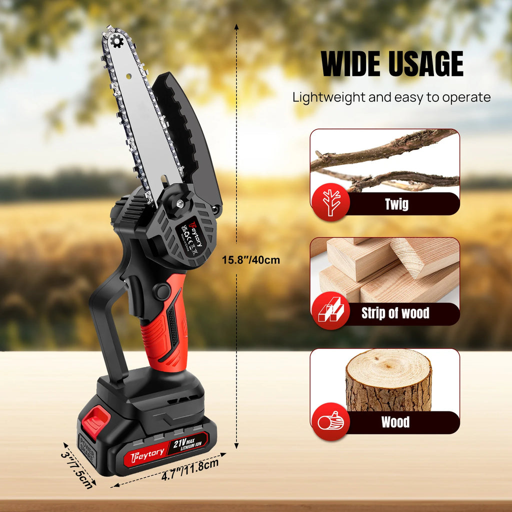 Mini Chainsaw Cordless 6 Inch with 1x1.5Ah Battery,21V Handheld Small Chain Saw for Wood Cutting Tree Trimming Gardening