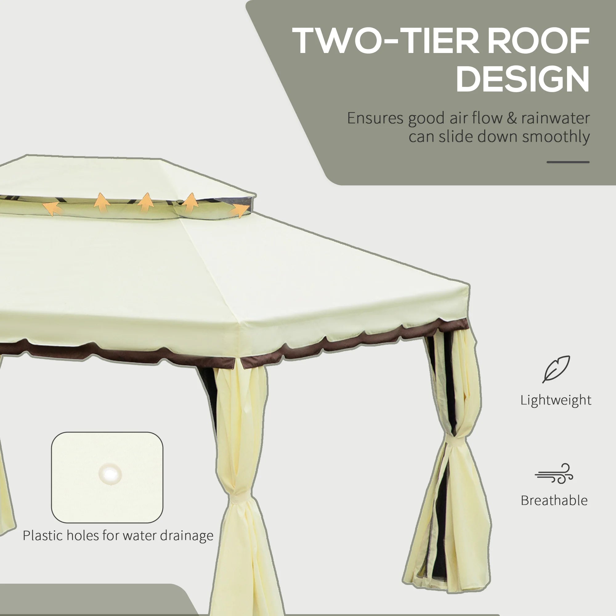 Aluminum Garden Gazebo,Double Roof Outdoor Gazebo Canopy Shelter with Netting&Curtains for Garden,Lawn,Backyard and Deck,Cream