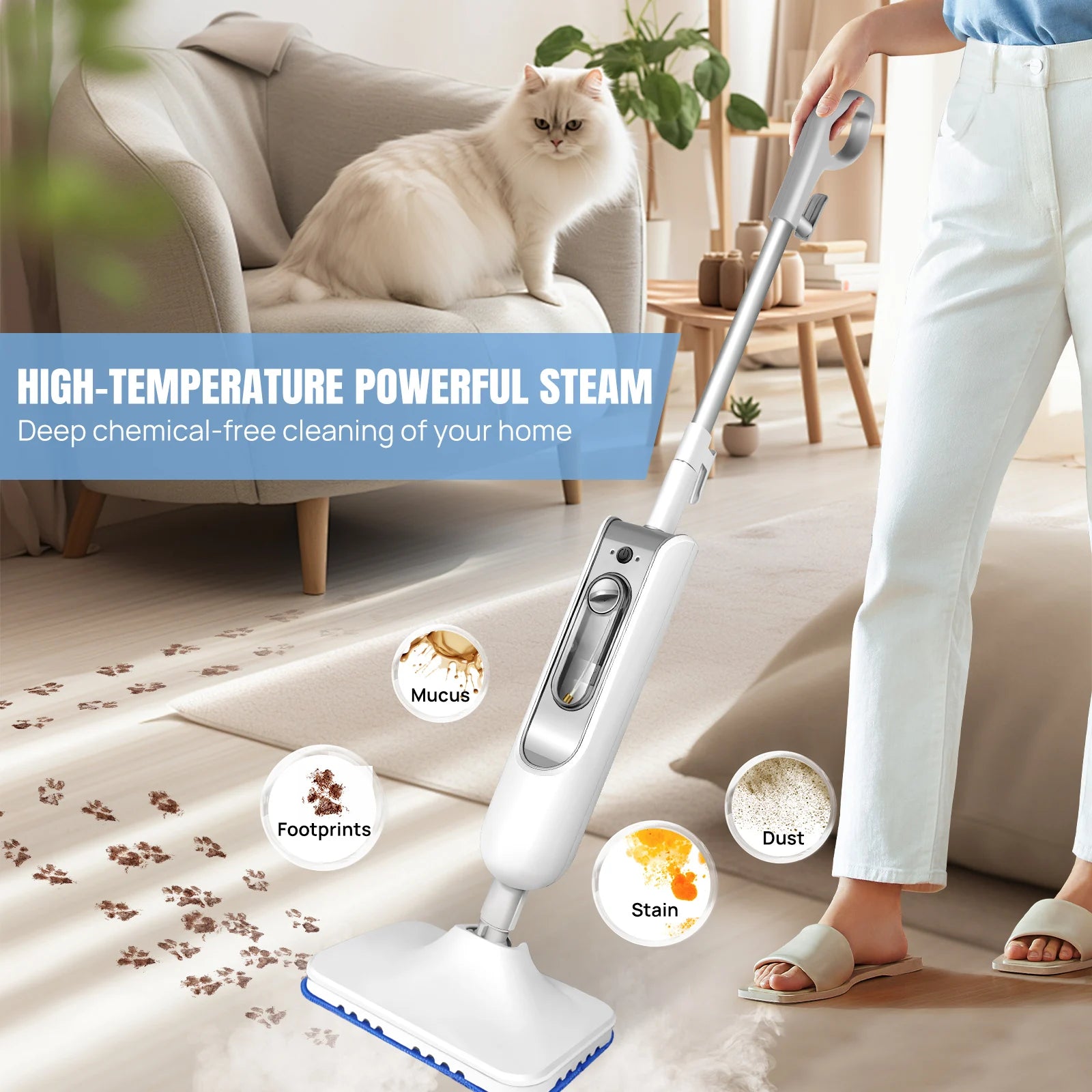 Steam Mop&Detachable Steam Cleaner,1500W Powerful Floor Steamer,Removes up to99.9%of Bacteria andViruses,for Carpet  Clean,400ml