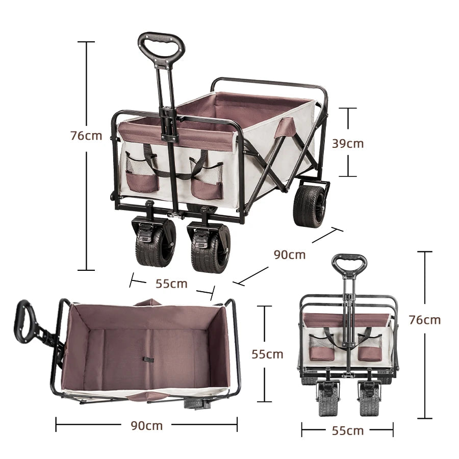Big Tank Wheels Large Capacity Foldable Cart 500lbs Beach Wagon for Sand Garden Outdoor Picnic Collapse Shopping Trolleys Cart