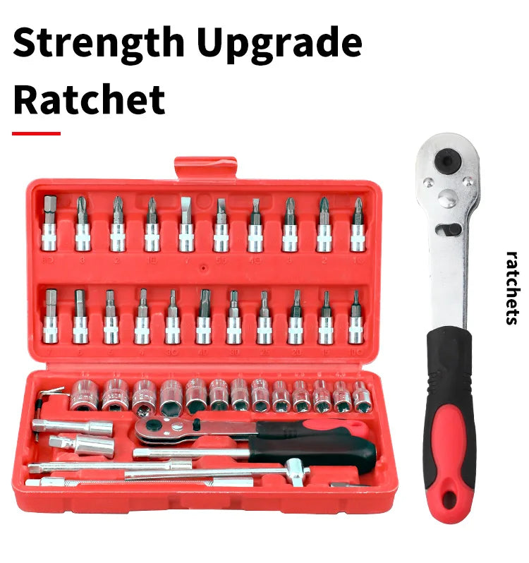 46-Piece Tool Set - General Home Use Craft Toolbox, Motorcycle Car Repair Tool Set, with Plastic Tool Box Storage Box