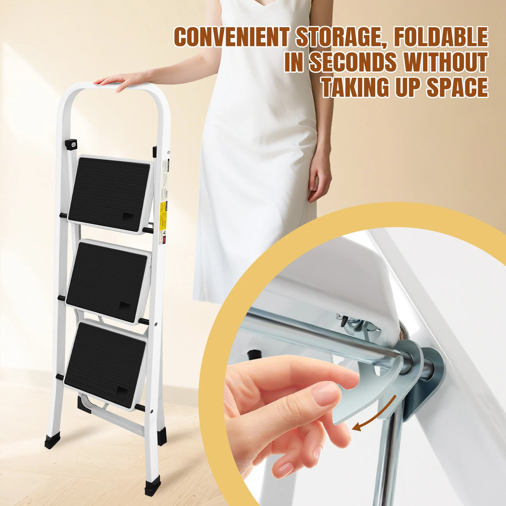 2/3/4-Step Ladder Steel Folding Portable Non-Slip Step Ladder Heavy Duty Multi Purpose for Home 150kg/330lbs Capacity