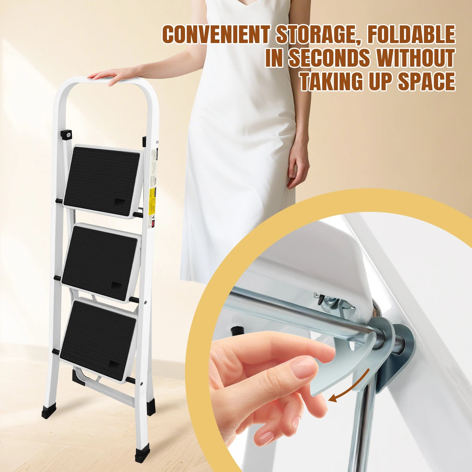2/3/4-Step Ladder Steel Folding Portable Non-Slip Step Ladder Heavy Duty Multi Purpose for Home 150kg/330lbs Capacity