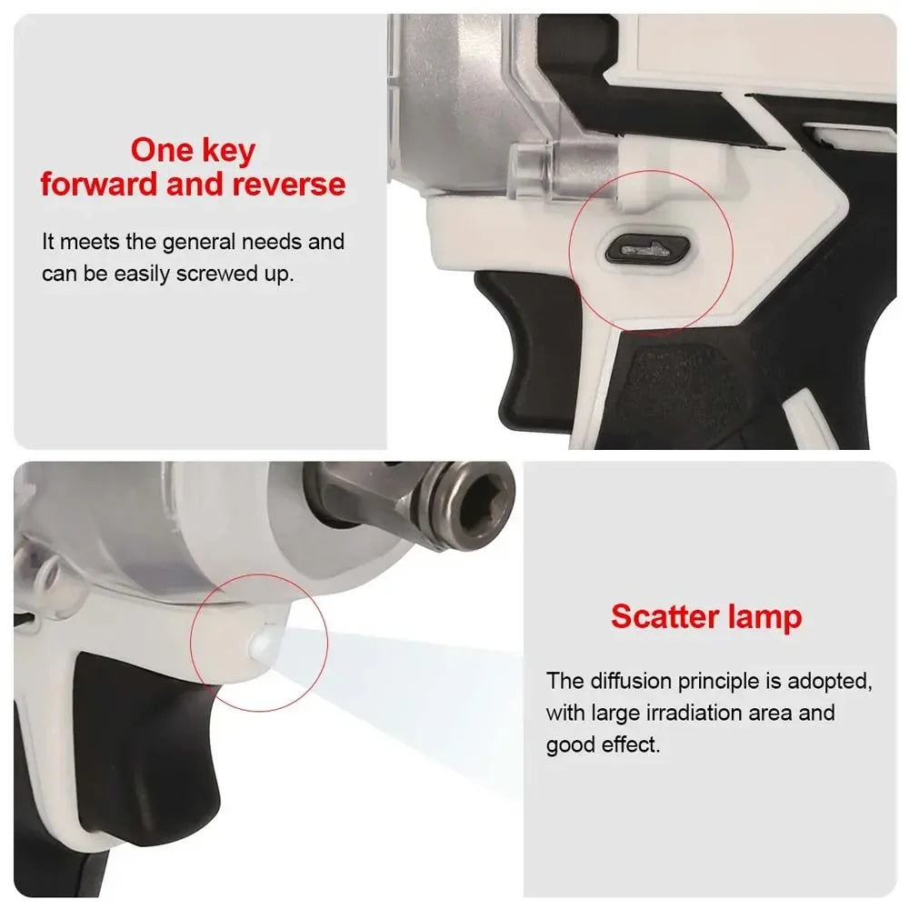 1000Nm 21V Cordless Electric Impact Wrench Drill Gun Ratchet Driver + 2 Battery