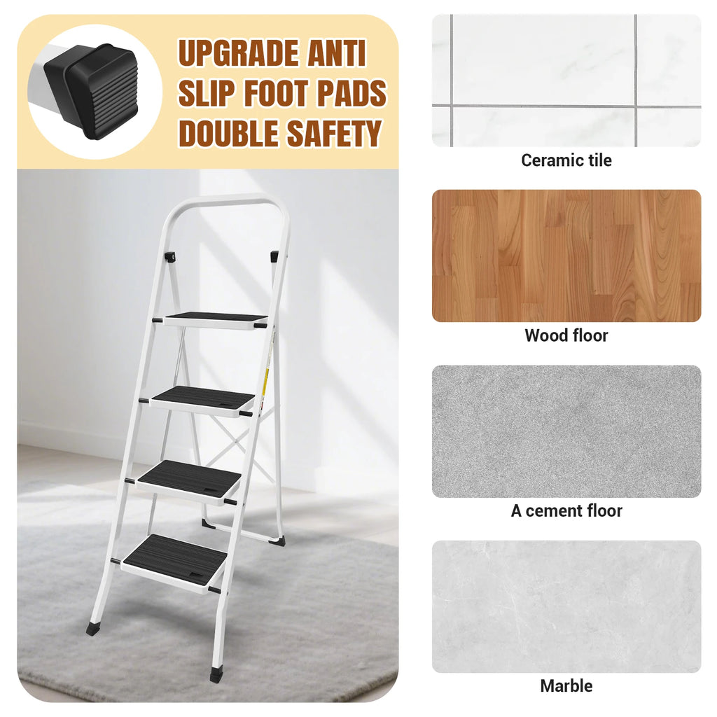 2/3/4-Step Ladder Steel Folding Portable Non-Slip Step Ladder Heavy Duty Multi Purpose for Home 150kg/330lbs Capacity