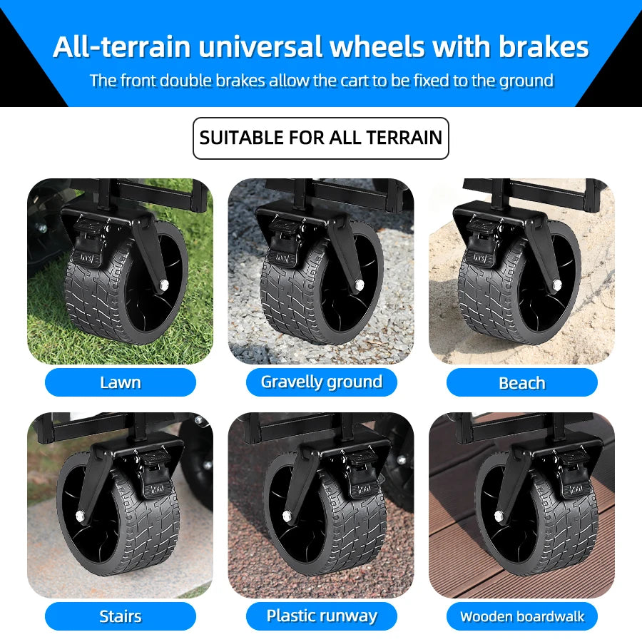 Big Tank Wheels Large Capacity Foldable Cart 500lbs Beach Wagon for Sand Garden Outdoor Picnic Collapse Shopping Trolleys Cart