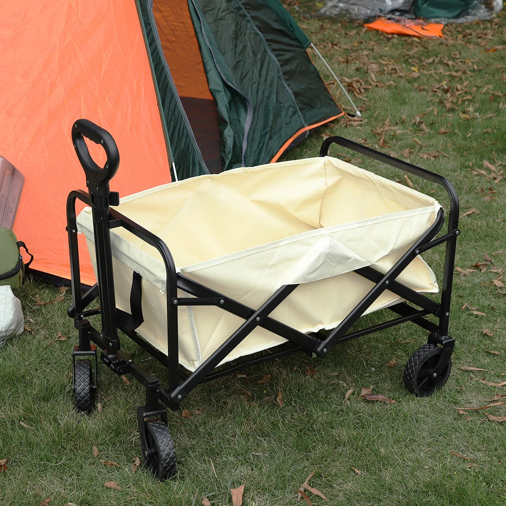 Collapsible Folding Utility Wagon Outdoor Camping Beach Wagon Cart Heavy Duty Large Capacity Fold Wagon Portable Grocery Trolley